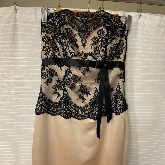 Satin strapless formal gown with lace bodice - Picture 1 of 6